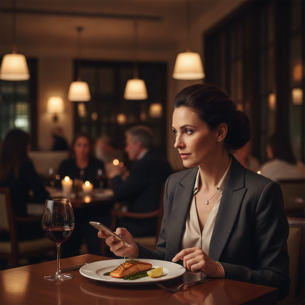 A guest discreetly evaluating a restaurant experience